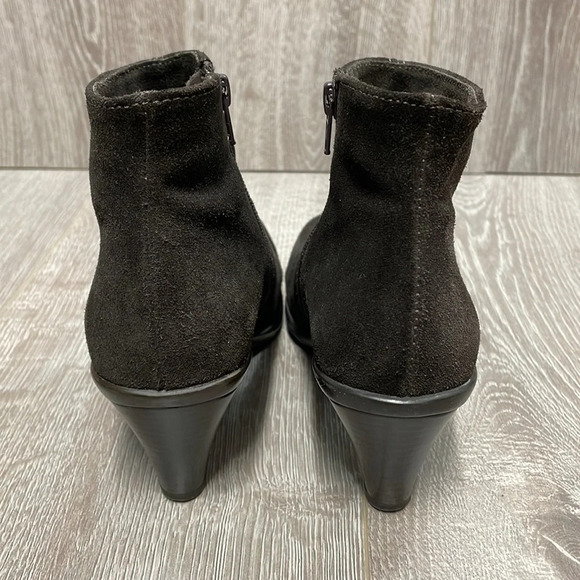 La Canadienne Waterproof Suede Heeled Square Toe Ankle Boots Dark Brown 8M - Picture 4 of 16